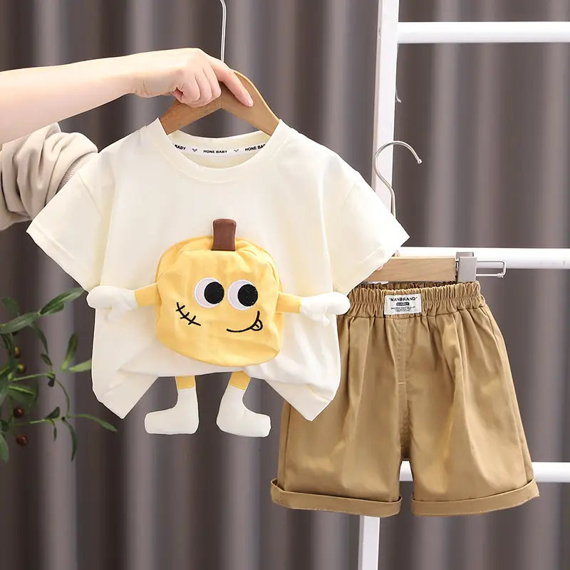 Cute Cartoon Baby T-Shirt Shorts Set Cotton White — feature 1