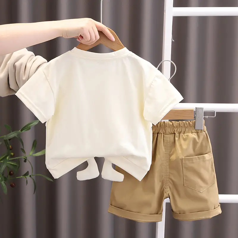 Cute Cartoon Baby T-Shirt Shorts Set Cotton White — feature 2