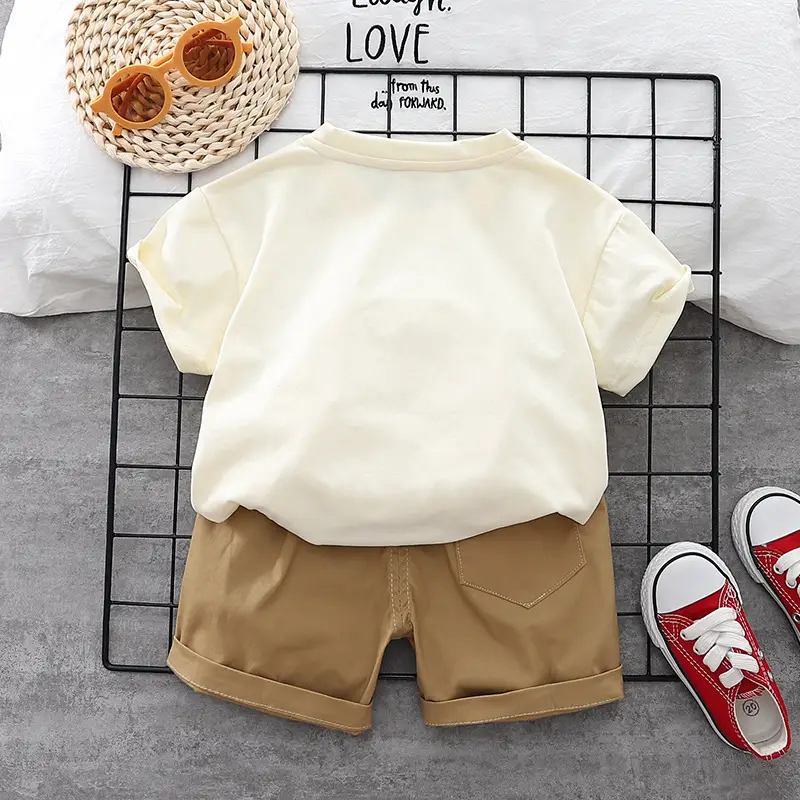 Cute Cartoon Baby T-Shirt Shorts Set Cotton White — feature 4