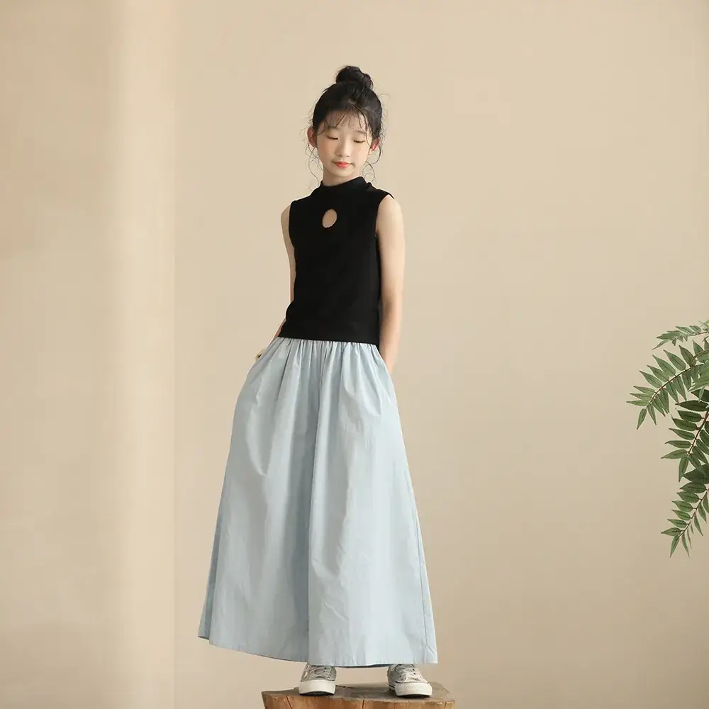 Girls Sky Blue Long Skirt Pants Summer Loose Fit Medium to XL - Image 5