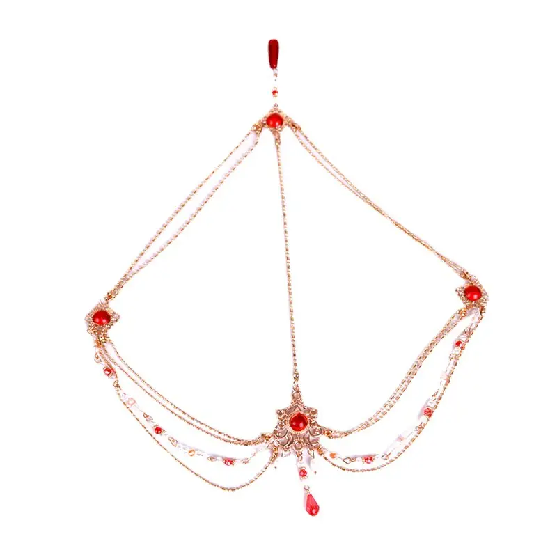 Bridal Forehead Pendant Necklace with Red Stones - Image 5