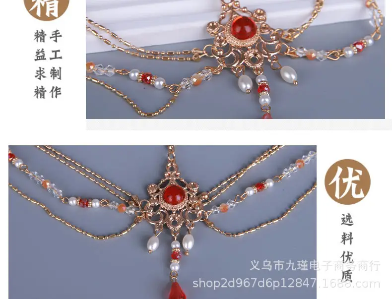 Bridal Forehead Pendant Necklace with Red Stones — feature 5