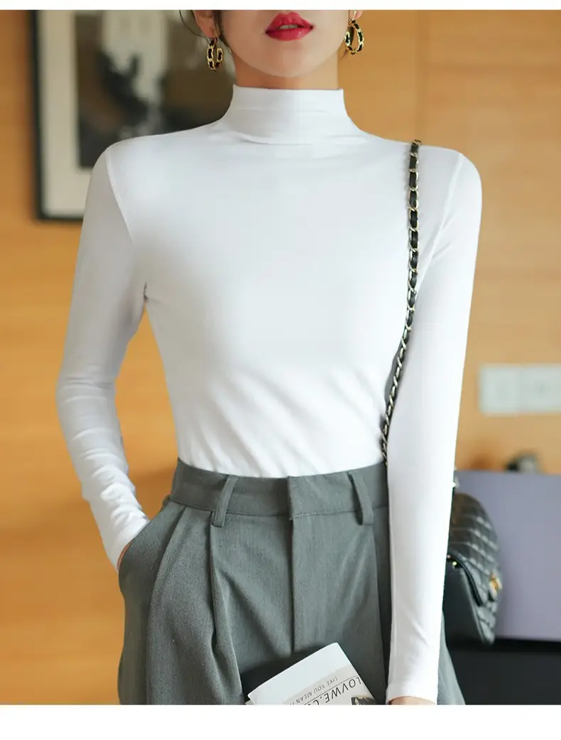 Pure Cotton Slim Fit Long Sleeve T-Shirt for Women Spring Autumn — feature 1