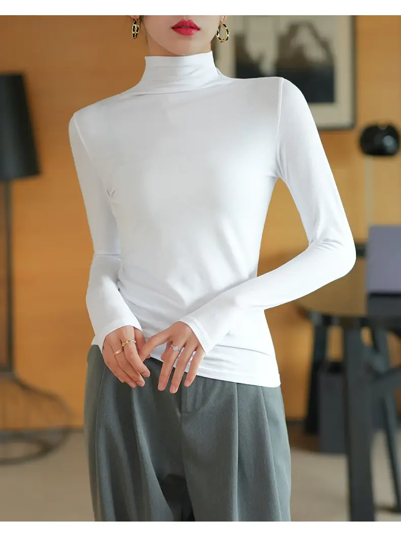 Pure Cotton Slim Fit Long Sleeve T-Shirt for Women Spring Autumn — feature 5