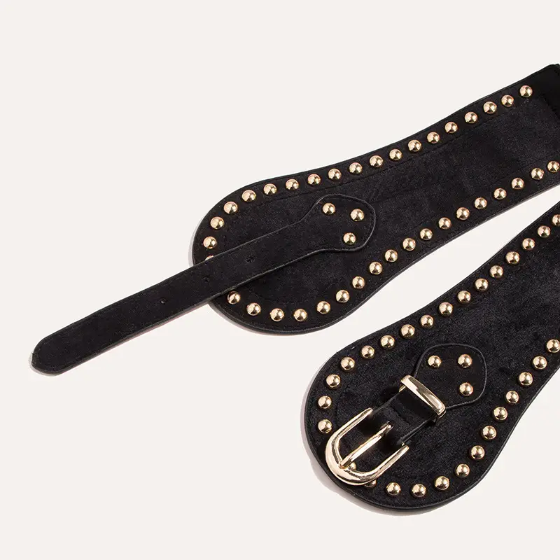 Women's Maroon Rivet Elastic Waist Belt - Image 8