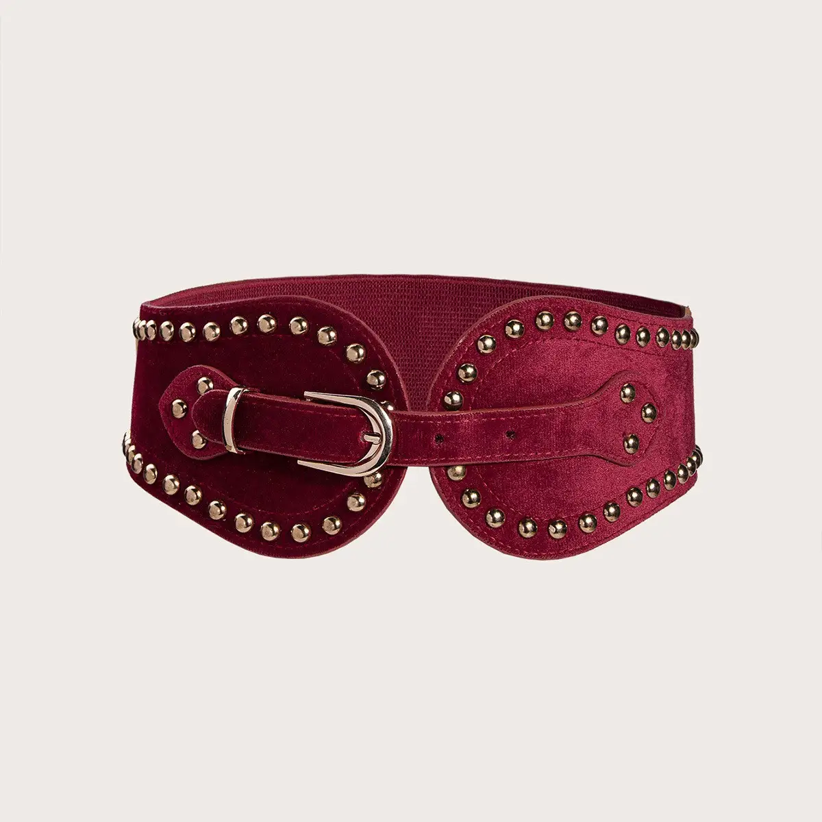 Women's Maroon Rivet Elastic Waist Belt - Image 2