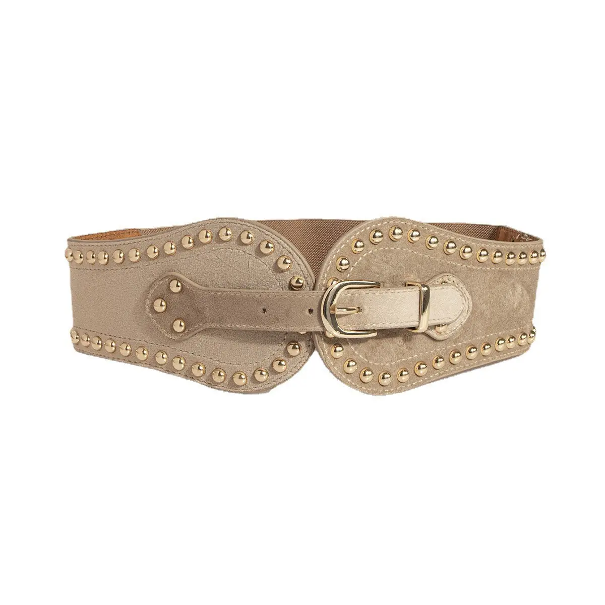 Women's Maroon Rivet Elastic Waist Belt - Image 3