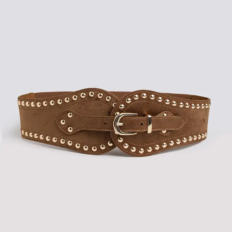 Women's Maroon Rivet Elastic Waist Belt - Image 4