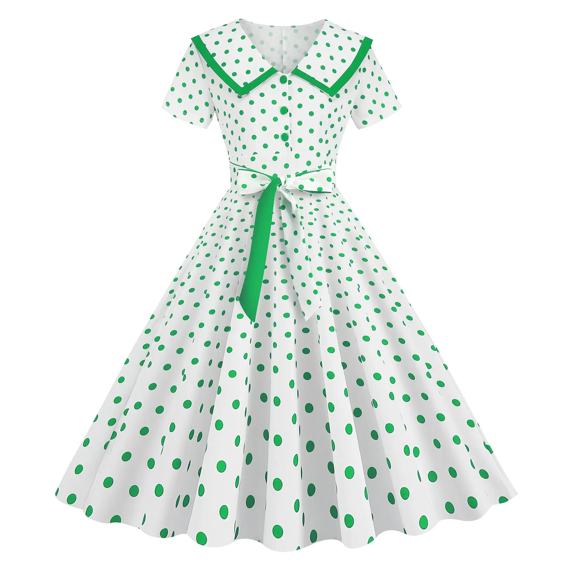 Women's Red Polka Dot Belt Waist Dress - Image 4