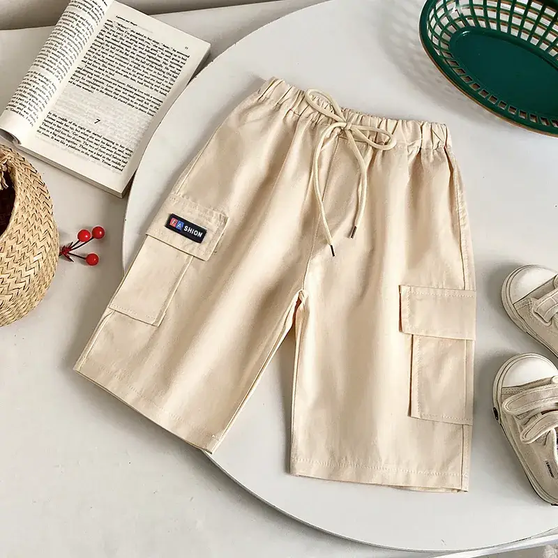Kids Korean Style Cotton Pants Cream Bear Patch - Image 29