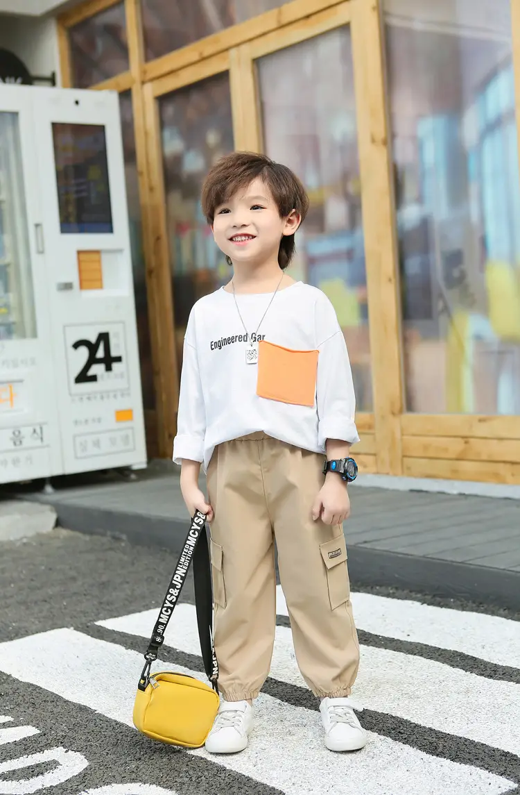 Kids Korean Style Cotton Pants Cream Bear Patch — feature 2