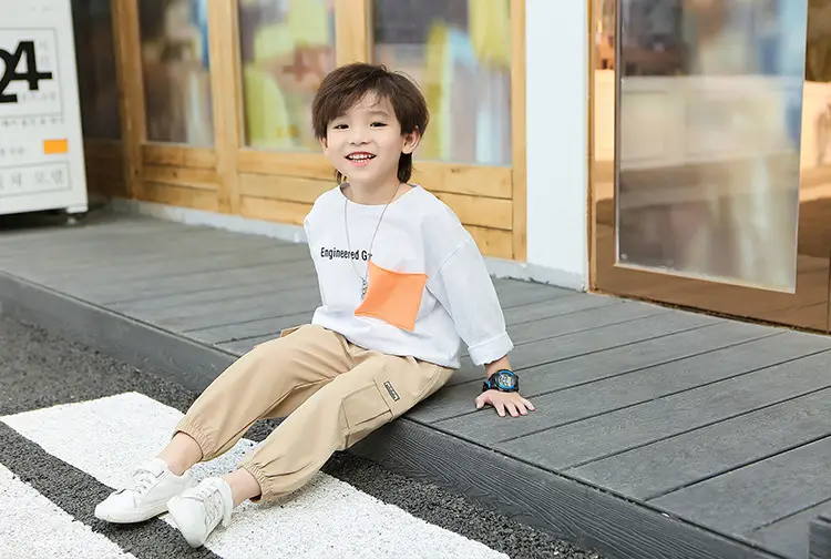 Kids Korean Style Cotton Pants Cream Bear Patch — feature 3