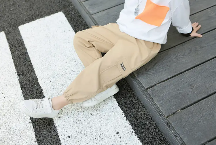 Kids Korean Style Cotton Pants Cream Bear Patch — feature 6