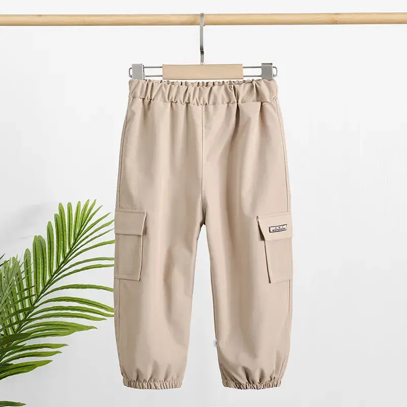 Kids Korean Style Cotton Pants Cream Bear Patch