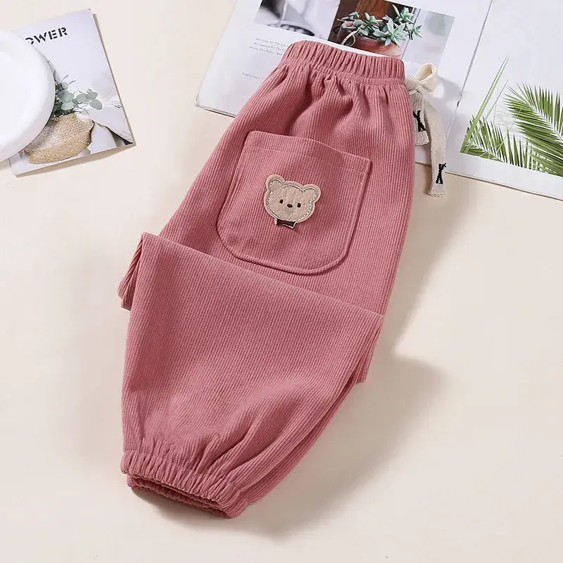 Kids Korean Style Cotton Pants Cream Bear Patch - Image 14