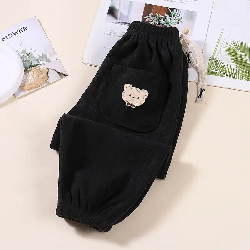 Kids Korean Style Cotton Pants Cream Bear Patch - Image 15