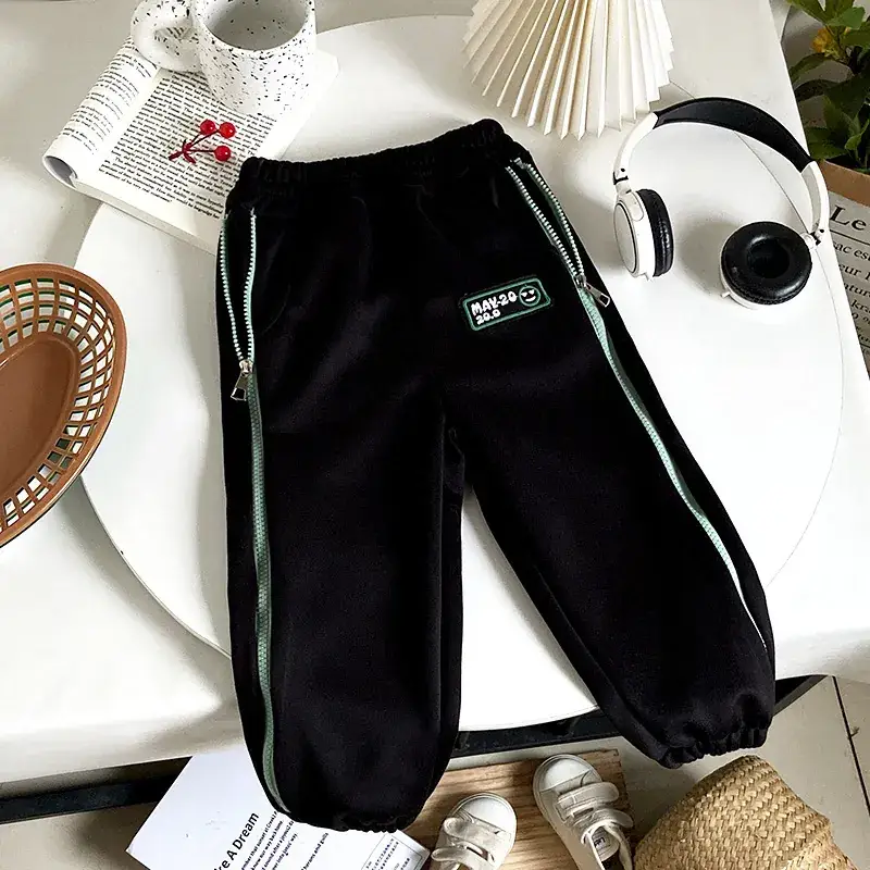 Kids Korean Style Cotton Pants Cream Bear Patch - Image 16