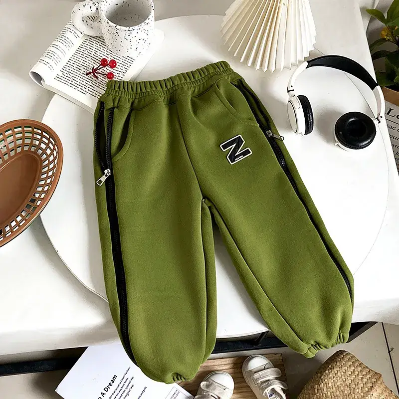 Kids Korean Style Cotton Pants Cream Bear Patch - Image 17
