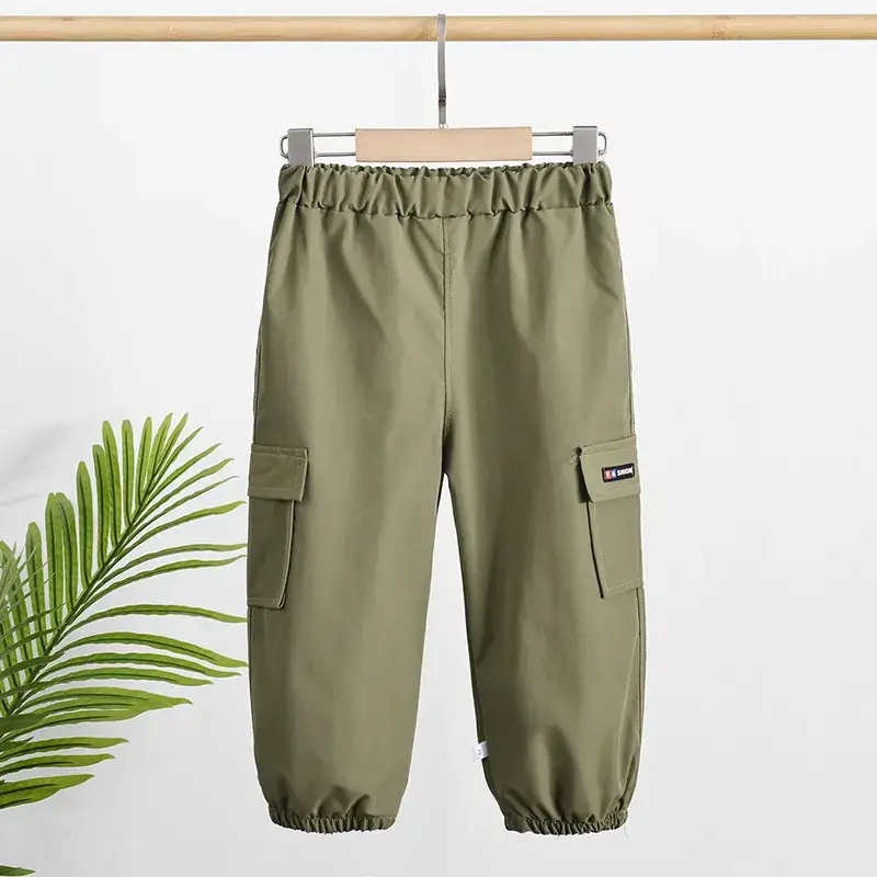 Kids Korean Style Cotton Pants Cream Bear Patch - Image 2
