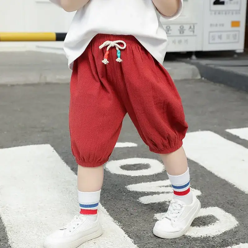 Kids Korean Style Cotton Pants Cream Bear Patch - Image 21