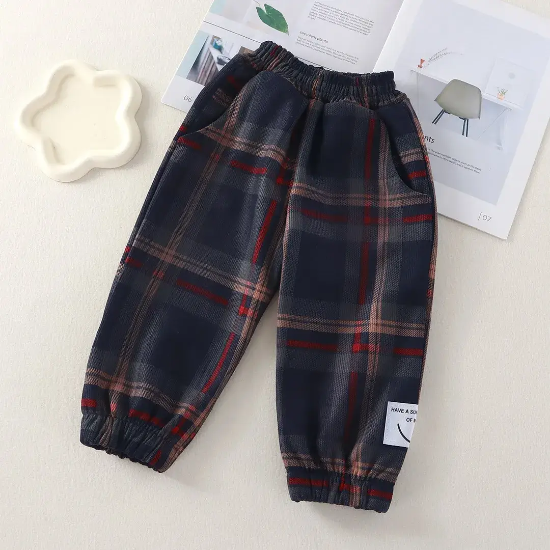Kids Korean Style Cotton Pants Cream Bear Patch - Image 24