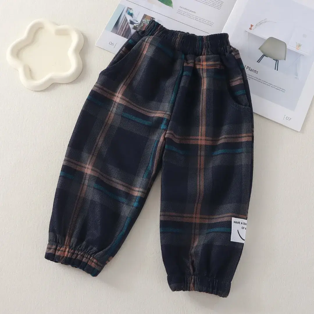 Kids Korean Style Cotton Pants Cream Bear Patch - Image 25