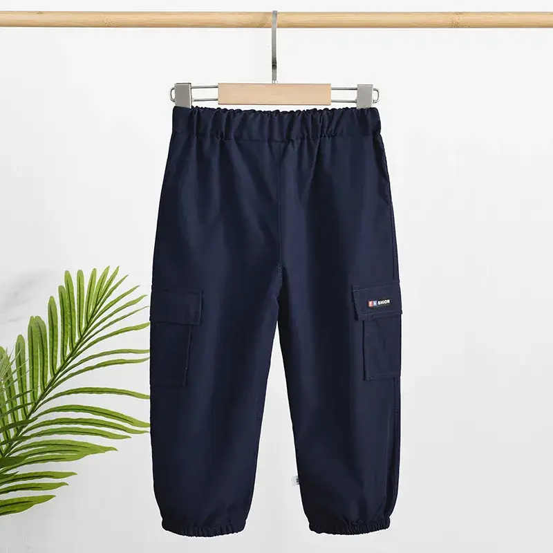Kids Korean Style Cotton Pants Cream Bear Patch - Image 3