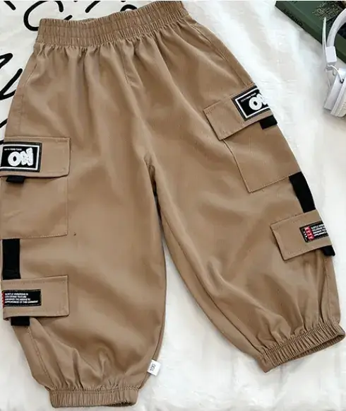 Kids Korean Style Cotton Pants Cream Bear Patch - Image 6