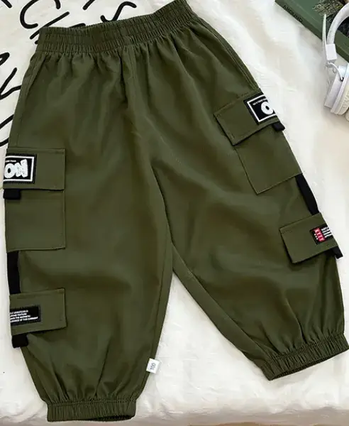 Kids Korean Style Cotton Pants Cream Bear Patch - Image 7