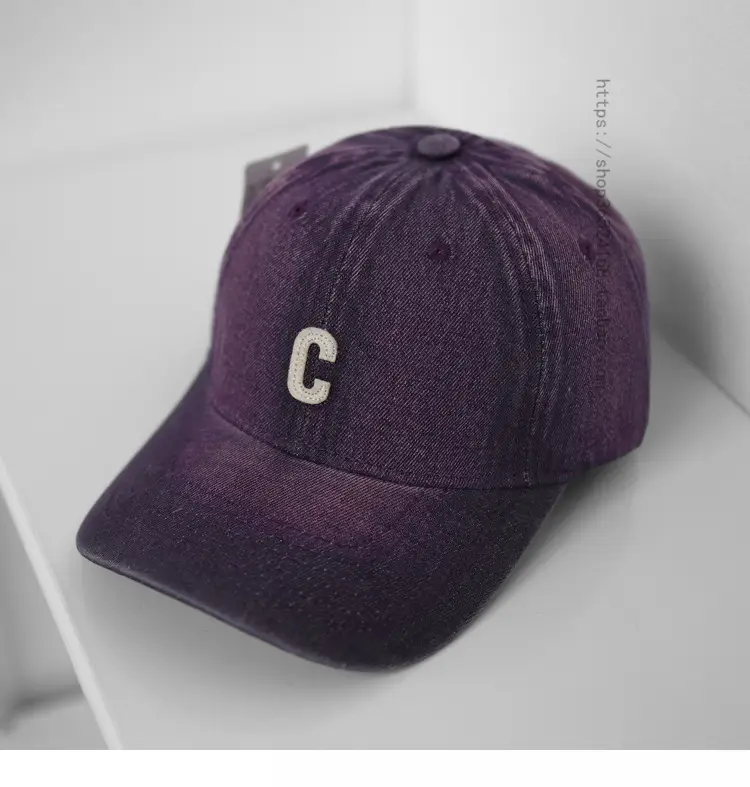 Women Purple Denim Baseball Cap with C Logo — feature 5
