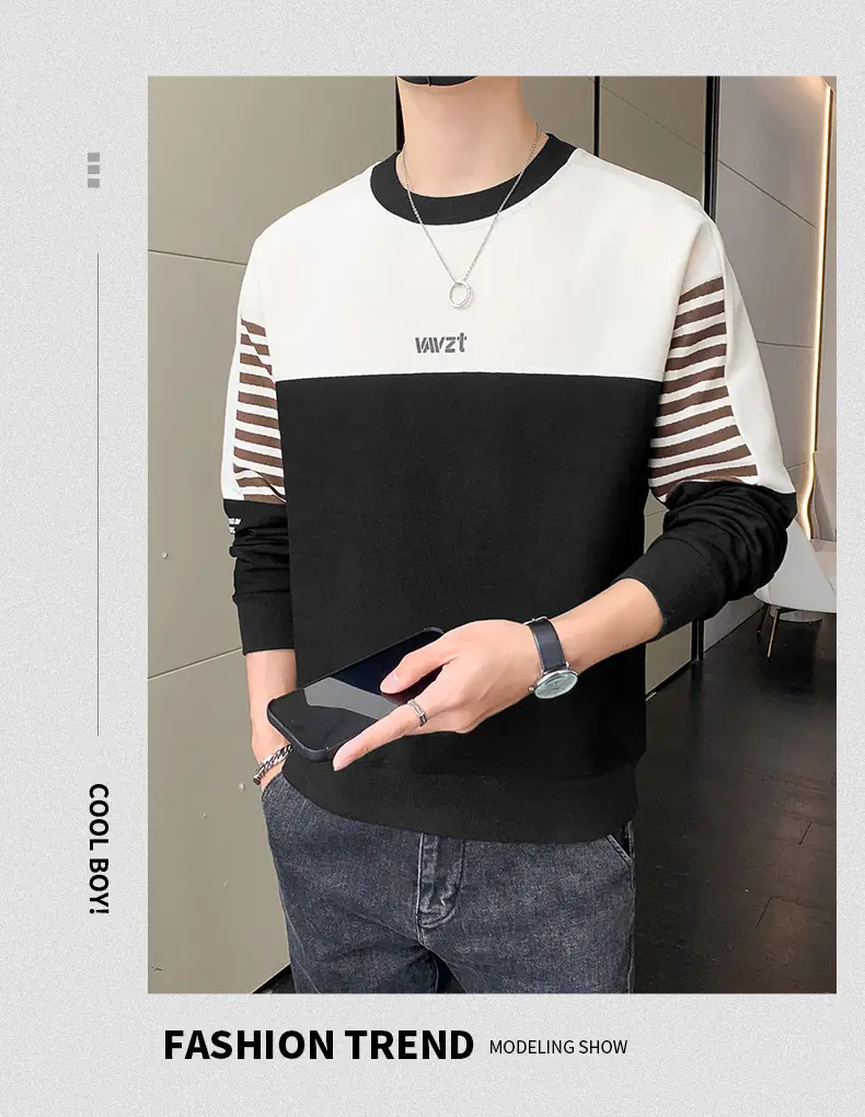 Men's White Guard Contrast Stitching T-Shirt Spring Autumn — feature 13