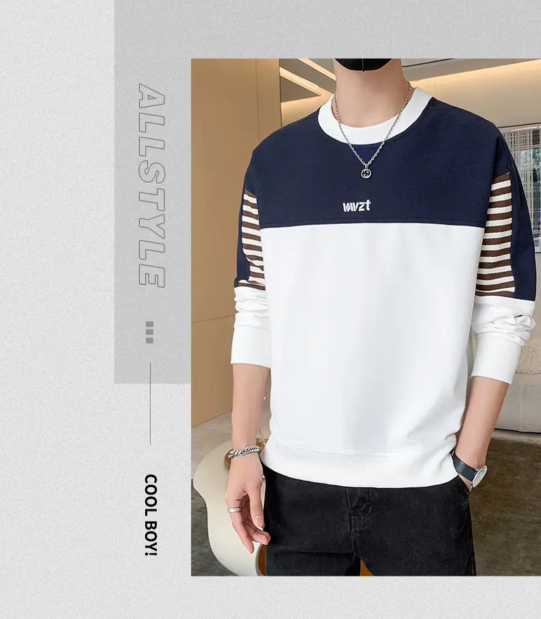 Men's White Guard Contrast Stitching T-Shirt Spring Autumn — feature 16