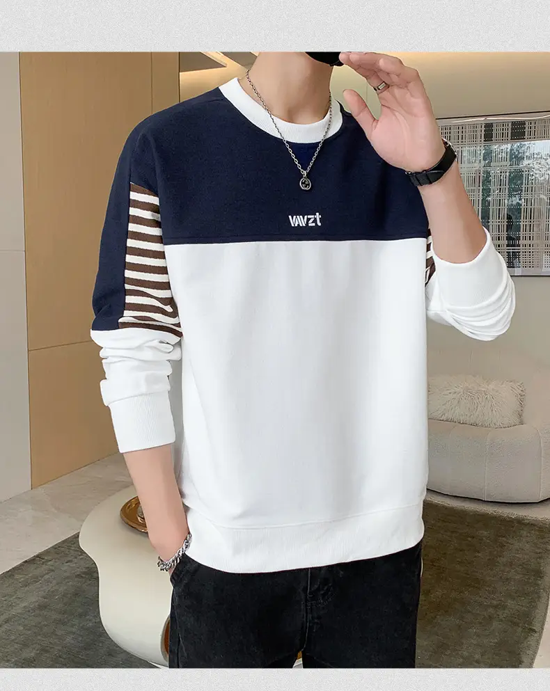 Men's White Guard Contrast Stitching T-Shirt Spring Autumn — feature 17