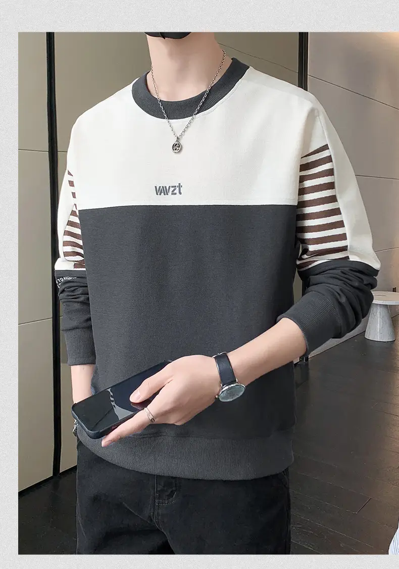 Men's White Guard Contrast Stitching T-Shirt Spring Autumn — feature 18