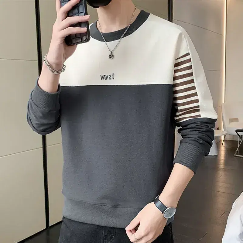 Men's White Guard Contrast Stitching T-Shirt Spring Autumn - Image 2