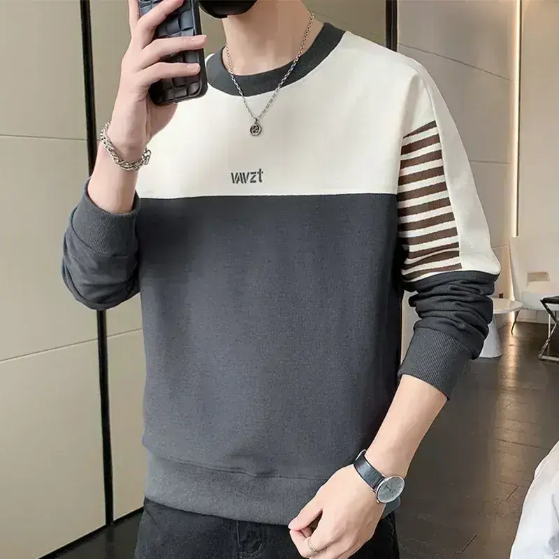 Men's White Guard Contrast Stitching T-Shirt Spring Autumn - Image 7