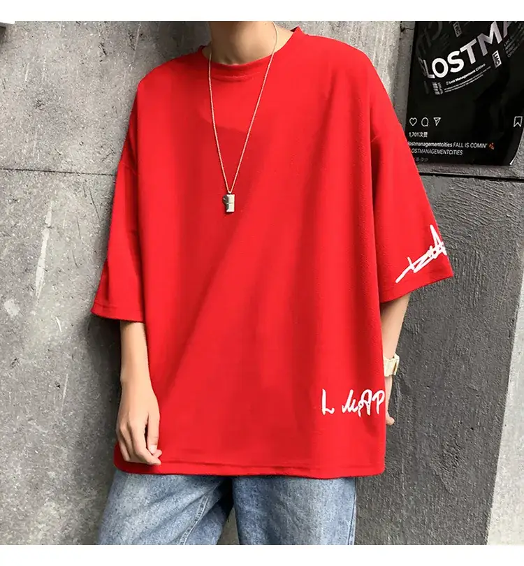 Men Red 7P Point T-Shirt Large Summer Wear - Image 9