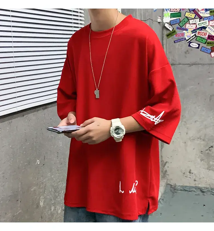 Men Red 7P Point T-Shirt Large Summer Wear — feature 10