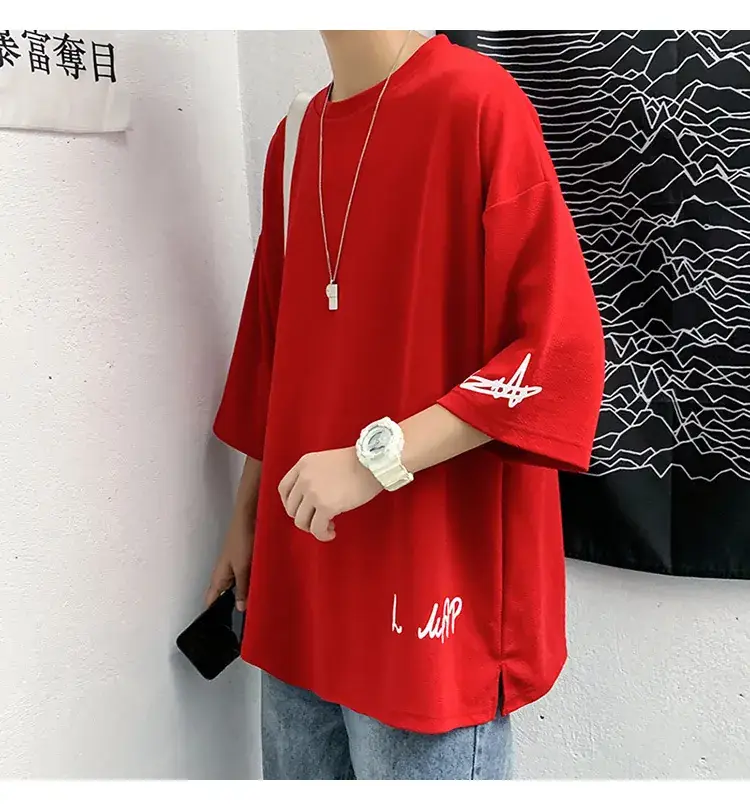 Men Red 7P Point T-Shirt Large Summer Wear — feature 2