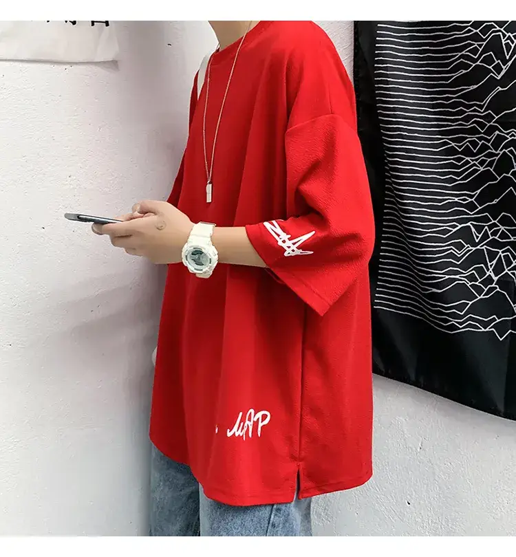 Men Red 7P Point T-Shirt Large Summer Wear — feature 3