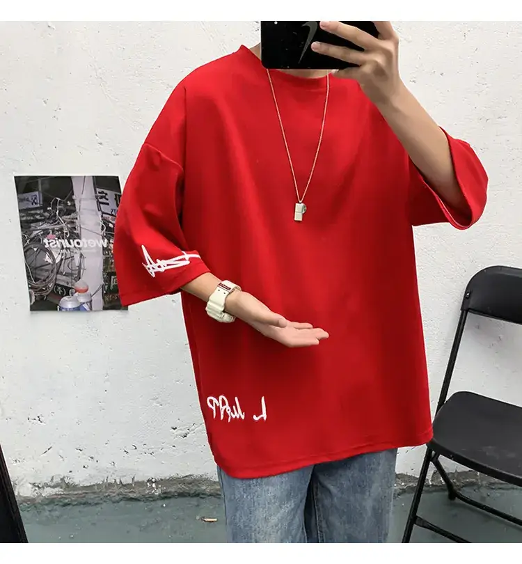 Men Red 7P Point T-Shirt Large Summer Wear — feature 4