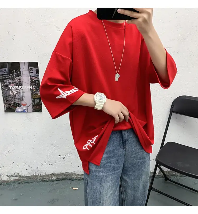 Men Red 7P Point T-Shirt Large Summer Wear — feature 5