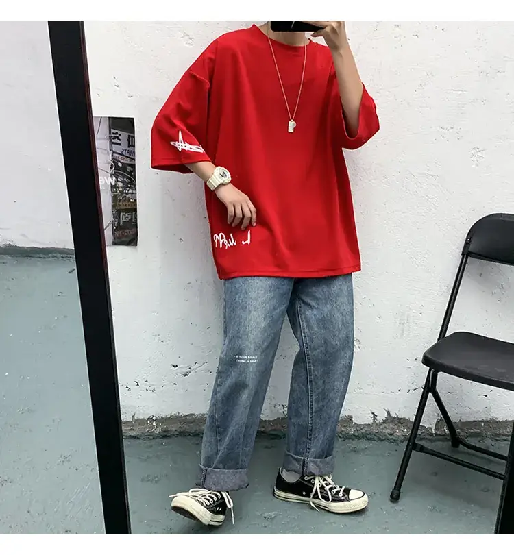 Men Red 7P Point T-Shirt Large Summer Wear — feature 6