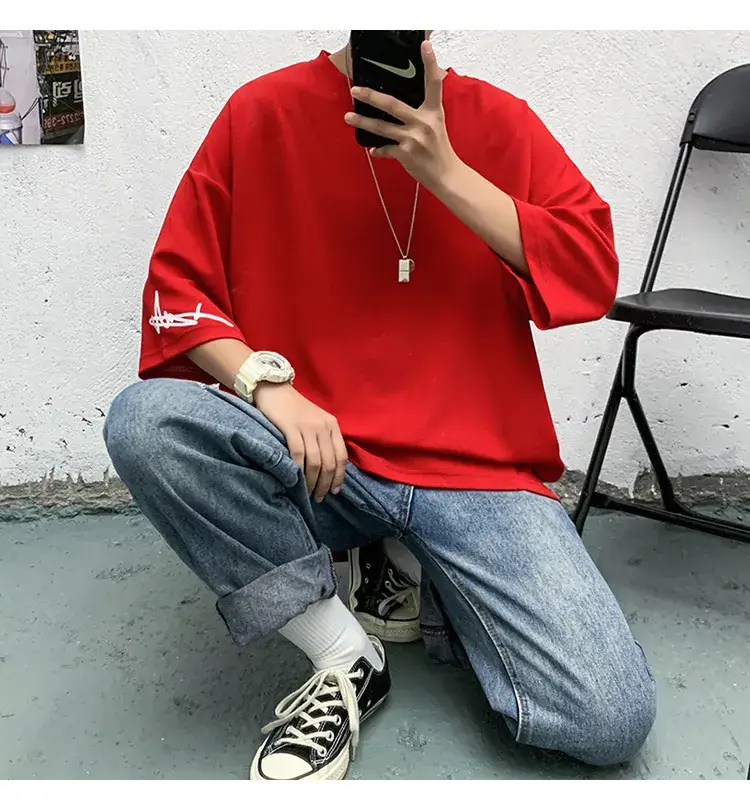 Men Red 7P Point T-Shirt Large Summer Wear — feature 8