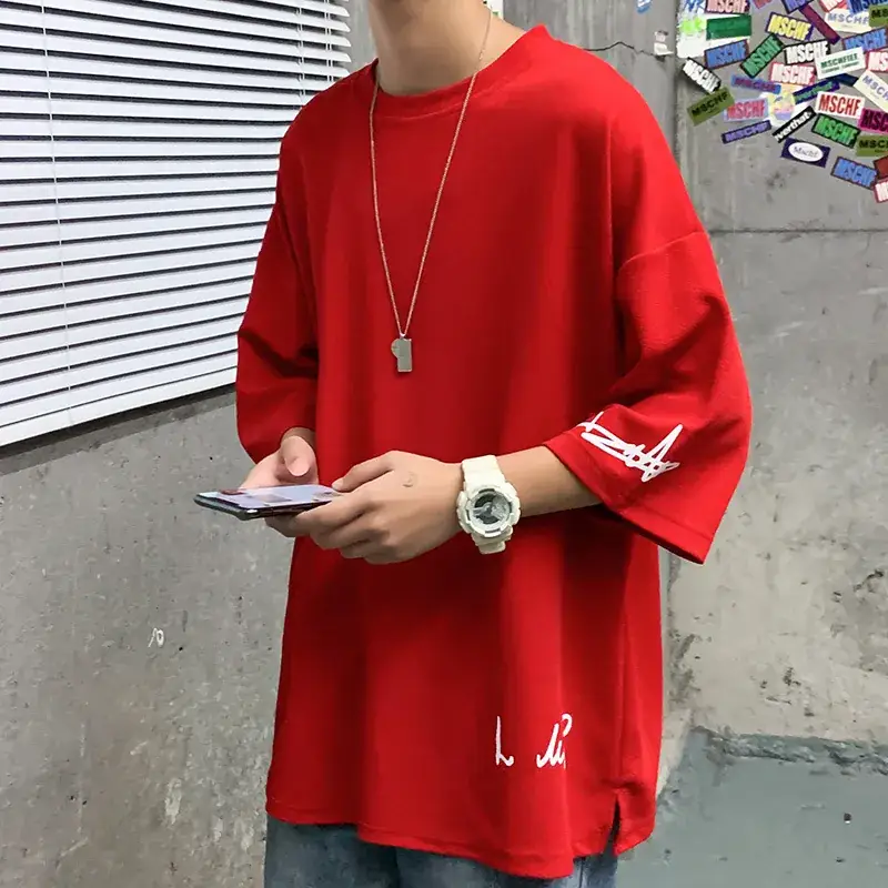 Men Red 7P Point T-Shirt Large Summer Wear - Image 4
