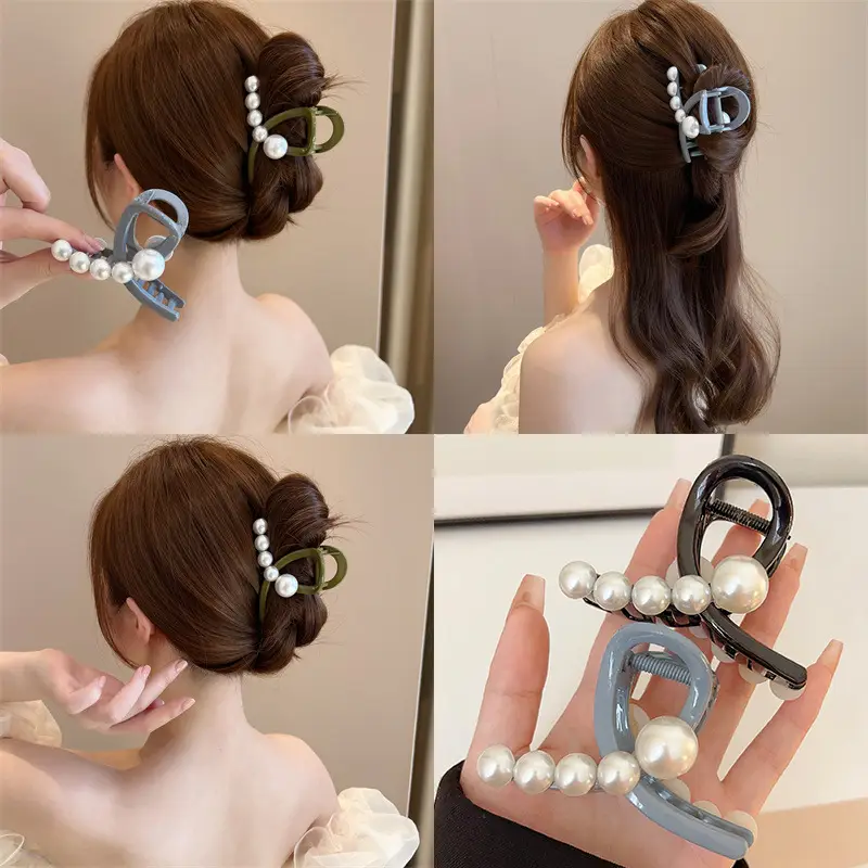 Acrylic Pearl Hairpin Women's Head Back Shark Clip Medium Hairpin - Image 3