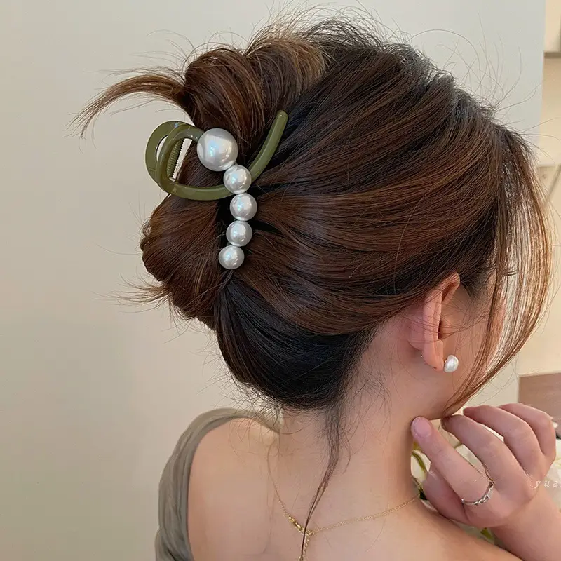 Acrylic Pearl Hairpin Women's Head Back Shark Clip Medium Hairpin - Image 4