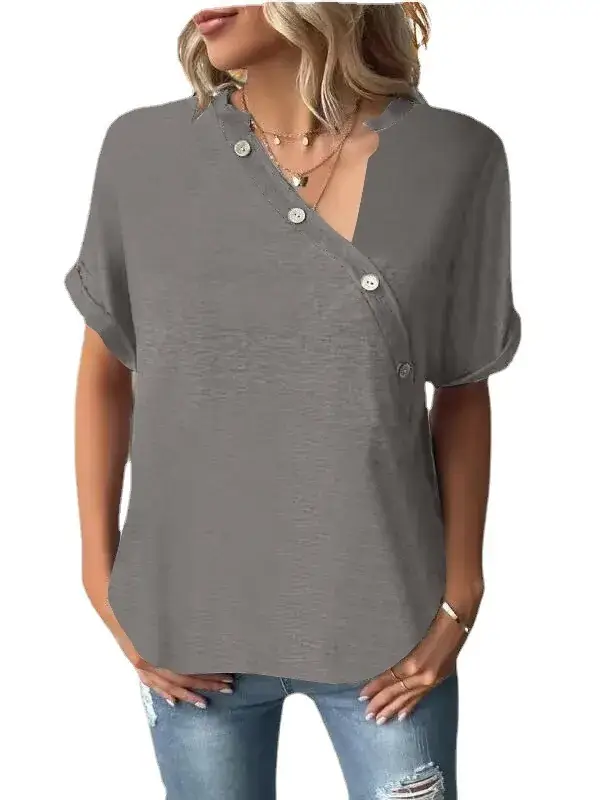Black Twist Button Short Sleeve Women Top - Image 10
