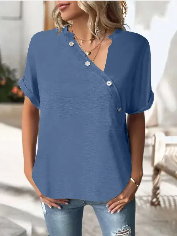 Black Twist Button Short Sleeve Women Top - Image 2
