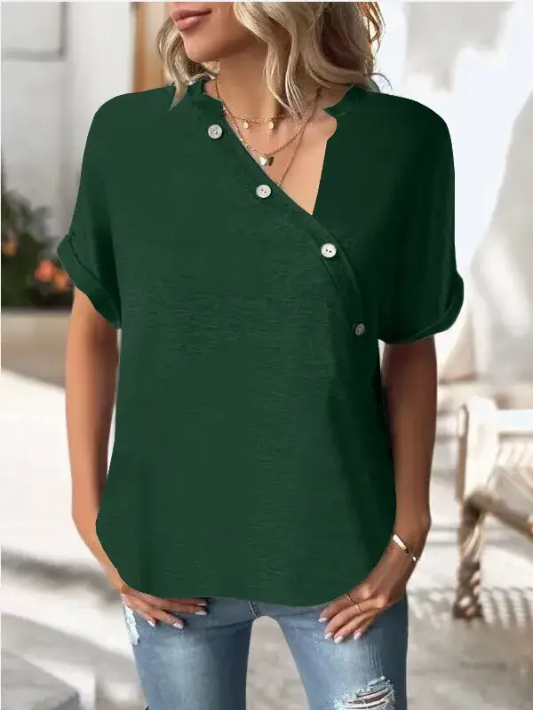 Black Twist Button Short Sleeve Women Top - Image 3